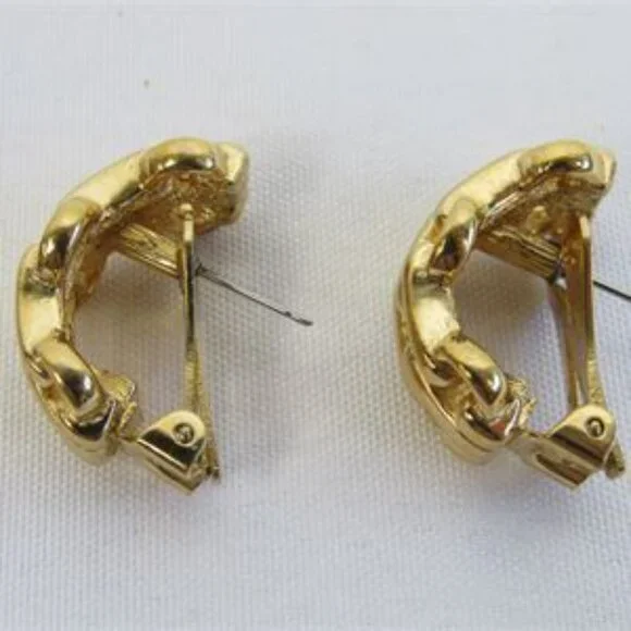 Christian Dior Gold Tone Half Hoop Earrings - Picture 7 of 8